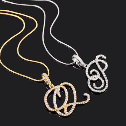 Flatfoosie New A-Z Cursive Initial Letter Name Pendant Necklace For Women Simple Rope Chain Letter Necklace Fashion Jewelry Gift
