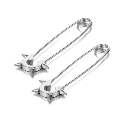 2Pcs/1Pair Funny Stainless Steel Pin Spikes Earrings for Women Man Paperclip Safety Steel Stud Punk Earrings Gothic Jewelry