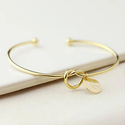 Trendy Initial Coin Charm Bangle for Women Men Lover Wife Stainless Steel Letter Cuff Bracelet Couple Jewelry Dropshipping
