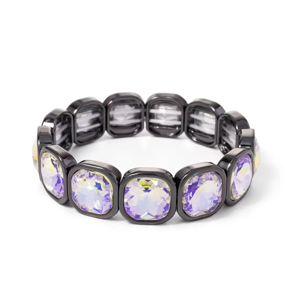 Boho Style Fashionable Light Luxury Square Beaded Inlaid Crystal Elastic Rope Bracelet Women's Jewelry
