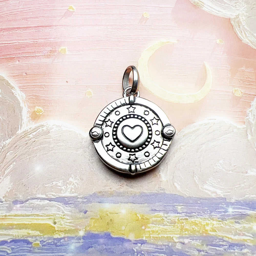 Pendant Pink Love Heart Round Disc Brand New Fine Jewelry 925 Sterling Silver Accessories Romantic Gift For Woman
