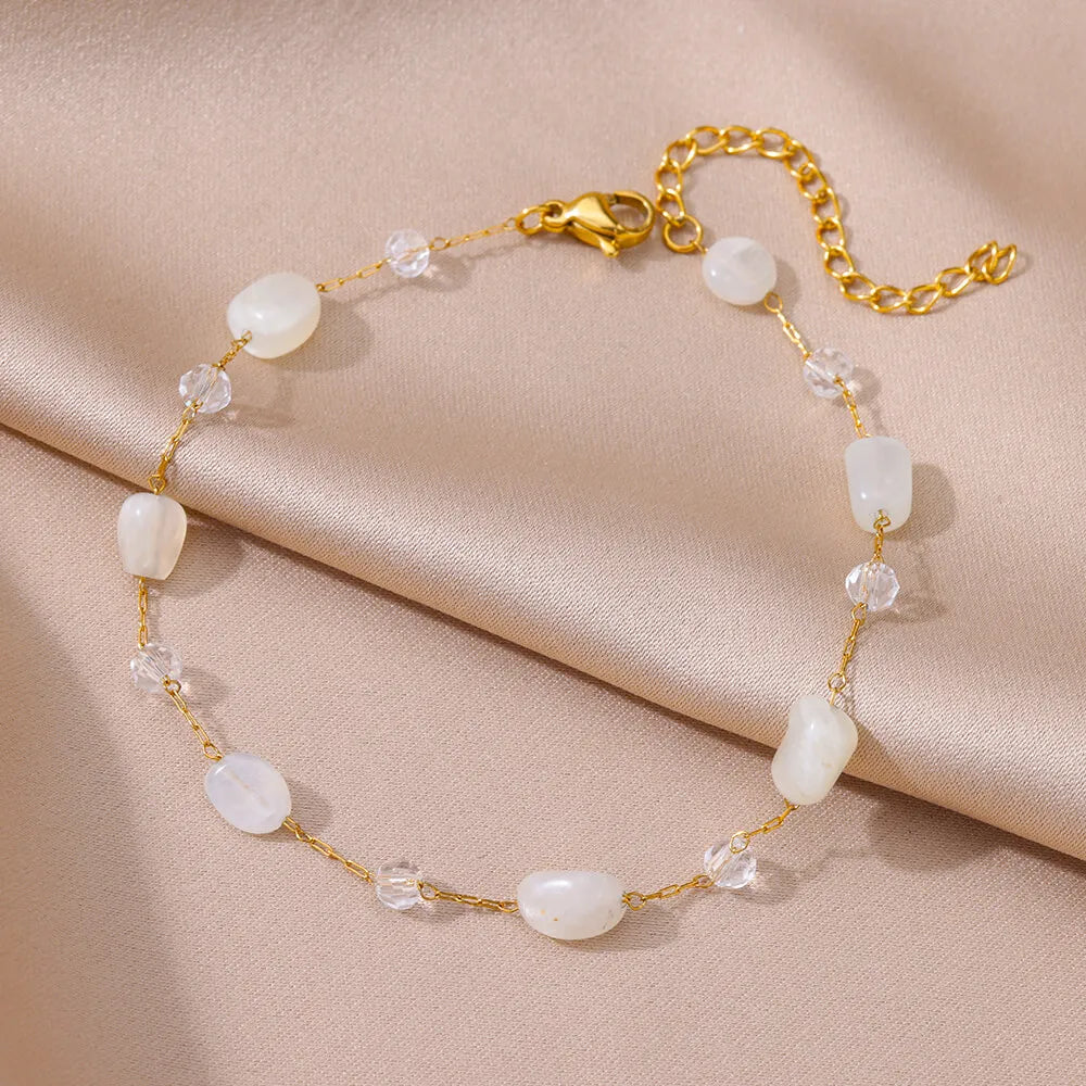 Anklets for Women Stainless Steel Stone Beaded Chain Anklet Summer Beach Accessories Boho Leg Bracelets Jewelry Tobilleras Mujer