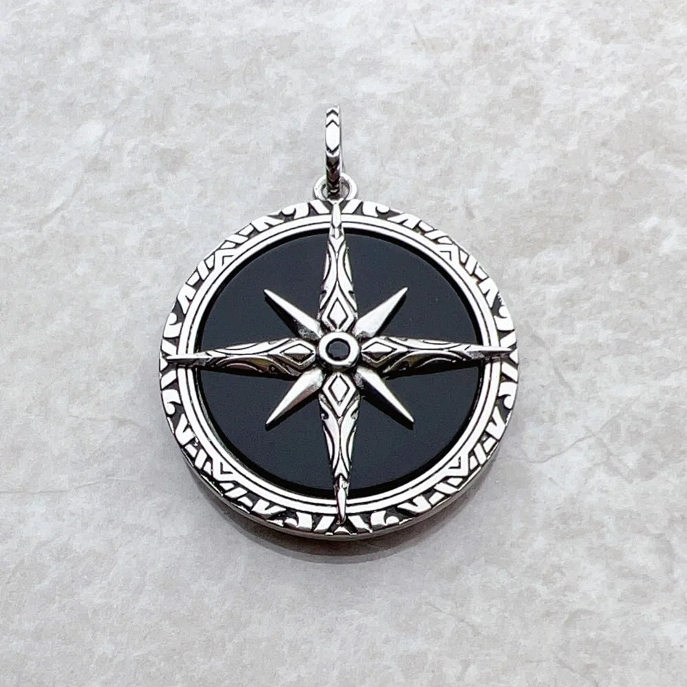 Pendant Black Compass New Jewelry 925 Sterling Silver Accessories Vintage Gift For Men Women