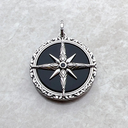 Pendant Black Compass New Jewelry 925 Sterling Silver Accessories Vintage Gift For Men Women