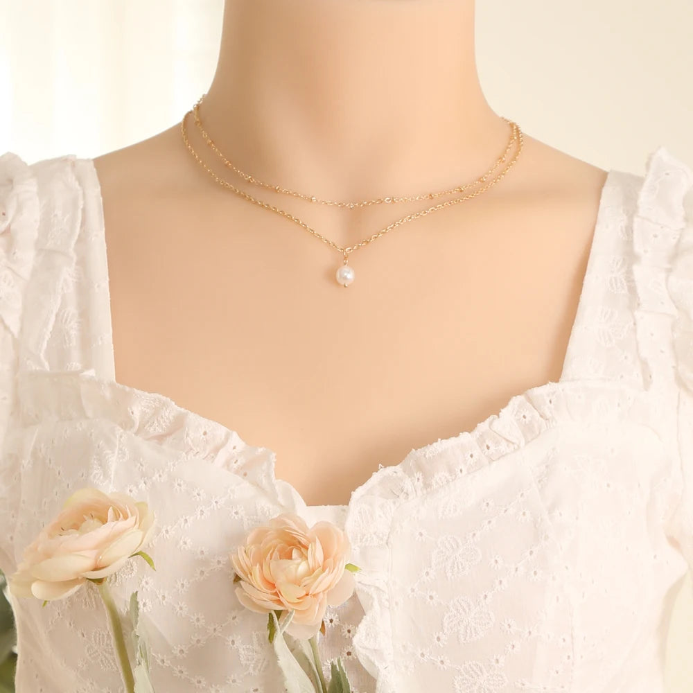 LATS 2022 New Beads Neck Chain Kpop Pearl Choker Necklace Gold Color Goth Chocker Jewelry on The Neck Pendant Collar for Women