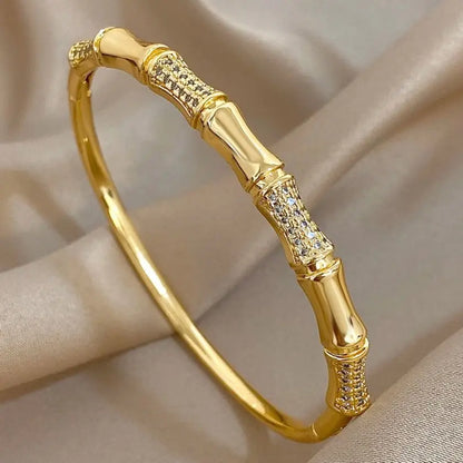 Flashbuy Gold Color Chic Inlaid Zircon Copper Bangle Bracelet For Women Statement New Design Temperament Wrist Fashion Jewelry