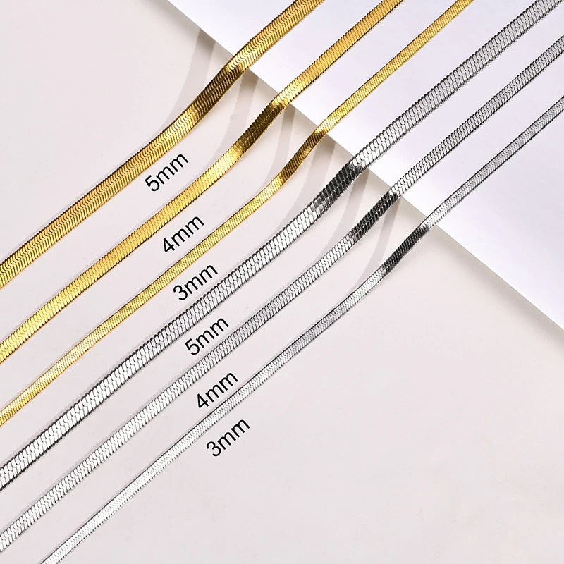Hot Classic Unisex Flat Snake Chain Choker Necklace For Women Stainless Steel Herringbone Gold Silver Color Fashion Jewelry Gift