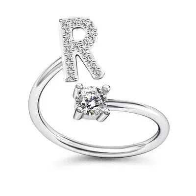 LATS Zircon Initial A-Z Letter Rings for Women Girl Adjustable Opening Ring Name Alphabet Female Wedding Fashion Jewelry Gift