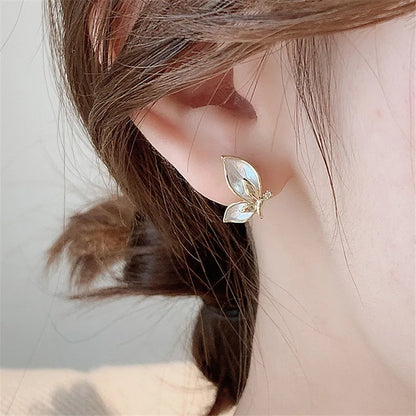 New Fashion Enamel Butterfly Stud Earrings Women Personality Beautiful Golden Rimmed Crystal Butterflies Earrings Jewelry Gift