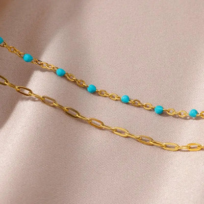 Anklets for Women Stainless Steel Stone Beaded Chain Anklet Summer Beach Accessories Boho Leg Bracelets Jewelry Tobilleras Mujer
