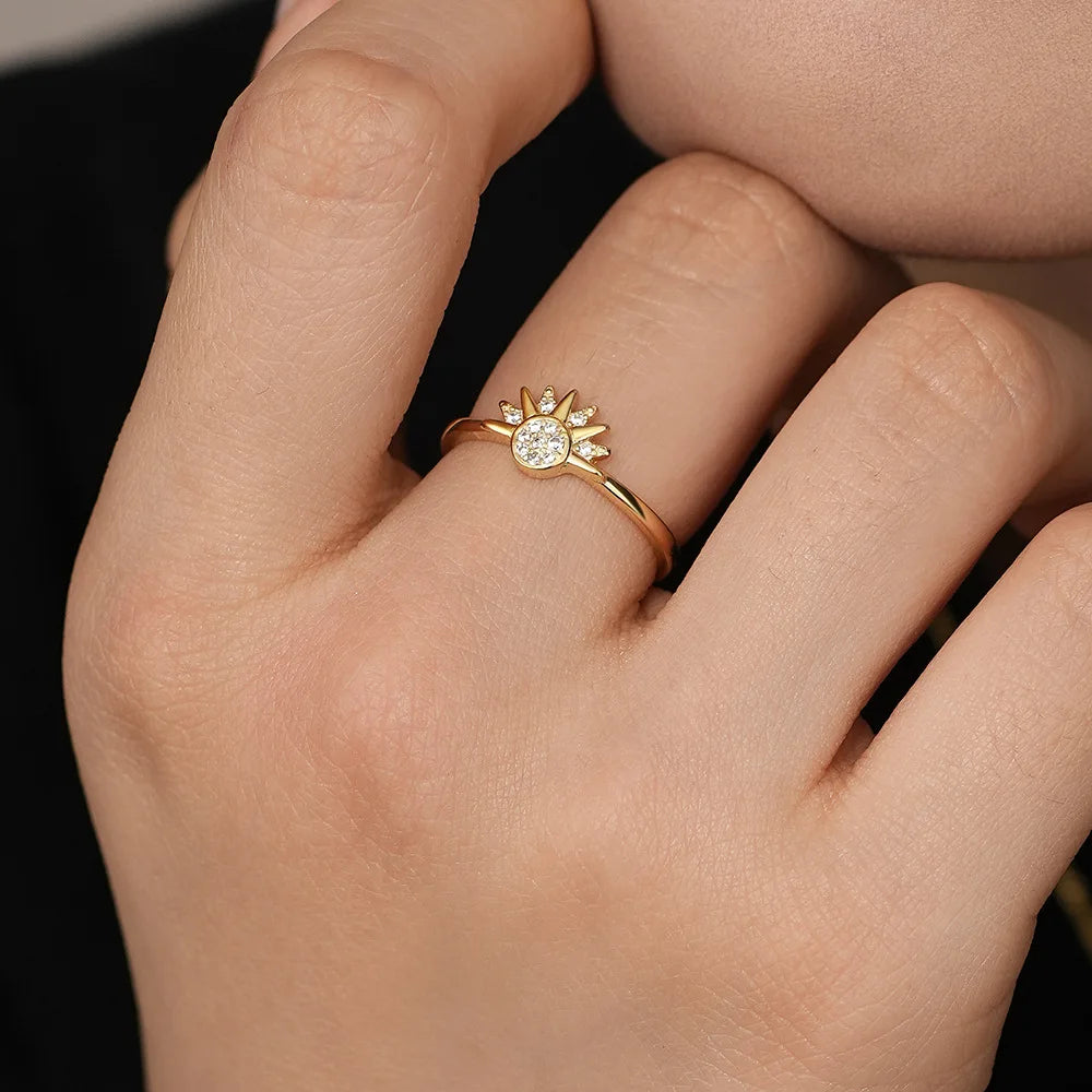 925 Silver Sun and Moon  Couple Ring Set Sky Blue Sparkling Cubic Zirconia Rings Promise Fine Jewelry Gifts for Valentines Day