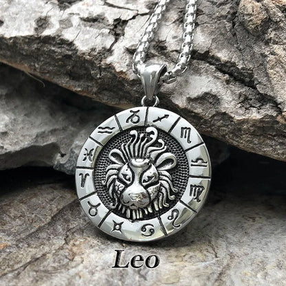 12 Constellation Zodian Signs Pendants Unique Design Horoscope Two-Sided Pendant Necklace for Men Women Jewelry Birthday Gifts