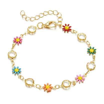 Exquisite Boho Candy Color Heart Shaped Crystal Bracelet for Women Fashion Charm Zircon Butterfly Pearl Metal Chain Bracelets
