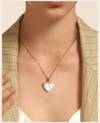 Shell Heart Locket Necklace for Women,  Mother Of Pearl Love Shape Pendant, Elegant Stainless Steel Jewelry