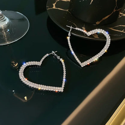 Delicated Shiny Full Crystal Rhinestones Heart Hoop Earrings for Women Girls Personality Banquet Earring Anniversary Jewelry6165