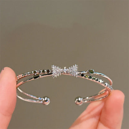 Silver Plated Micro Zircon Open Bangle For Women 2023 Korean Simple Design Hollow Versatile Bracelet Wedding Jewelry Party Gift
