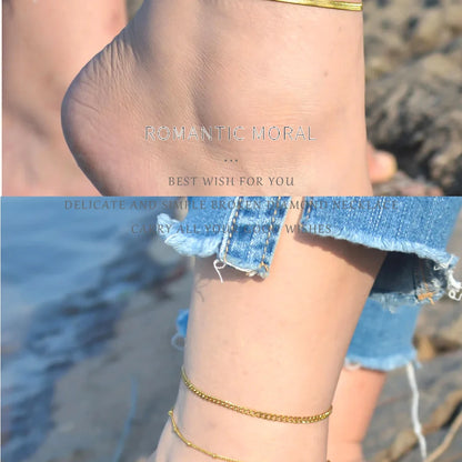 2024 Summer New Gold Color Anklets For Women Stainless Steel Firga Chain Feet Jewelry Layered Link Chain Accessory