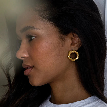 Uworld Fashion Trendy Stainless Steel Gold Color Textured Earrings Prevent Allergy 18K Gold PVD Plated Versatile Daily Jewelry