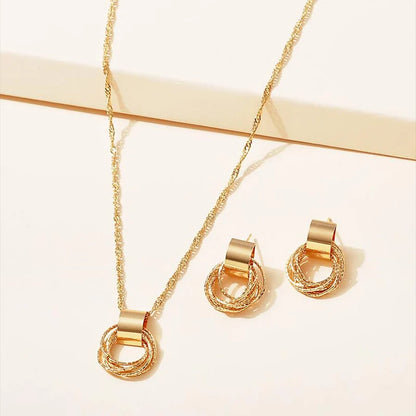 2 PCS Set Multiple Small Circle Pendant Earring Set Gold Plating Link Chain Wedding Party Jewelry Set Silver Color Stud Earring