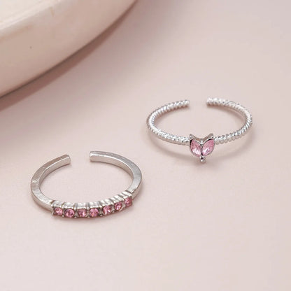 LATS 2PCS Crystal Crown Adjustable Ring Irregular Geometry Vintage Rings Set for Women Girls New Fashion Jewelry