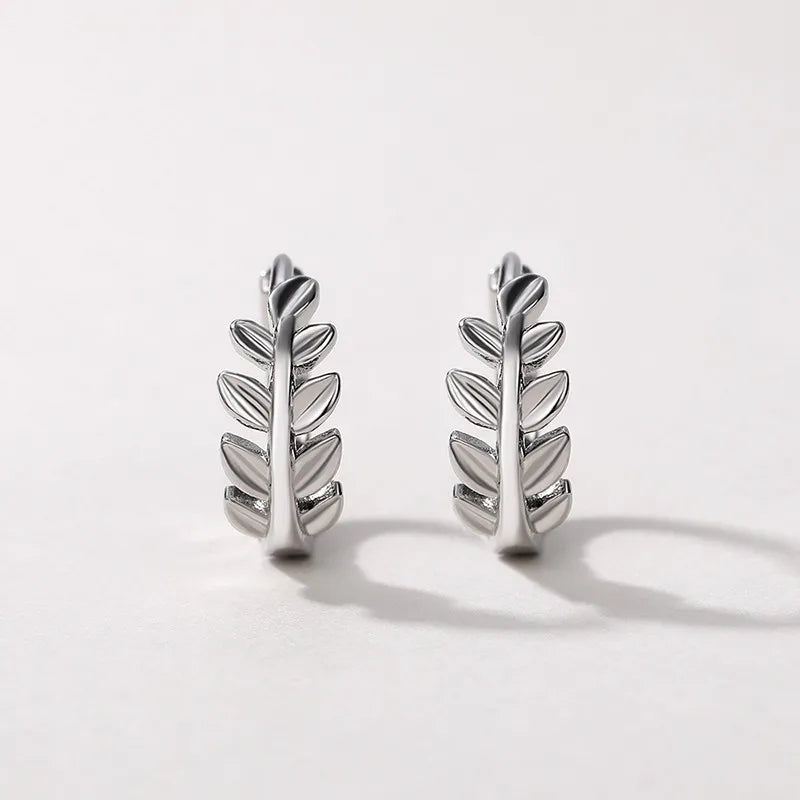 Huitan Fashion Leaf Hoop Earrings Women High-quality Silver Plated Exquisite Girl Earrings Daily Wear Accessories Korean Jewelry