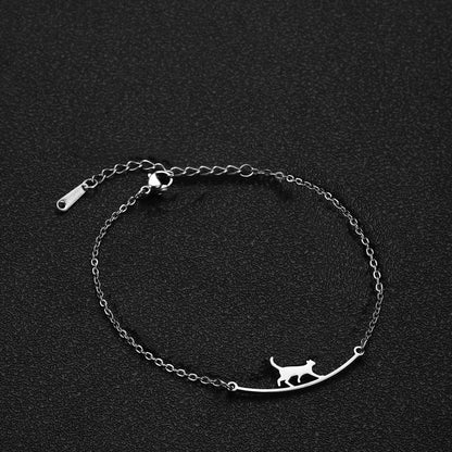 Teamer Cute Walking Cat Anklets for Women Stainless Steel Jewelry Foot Bracelet Fashion Summer Beach Accessories 2025 Wholesale