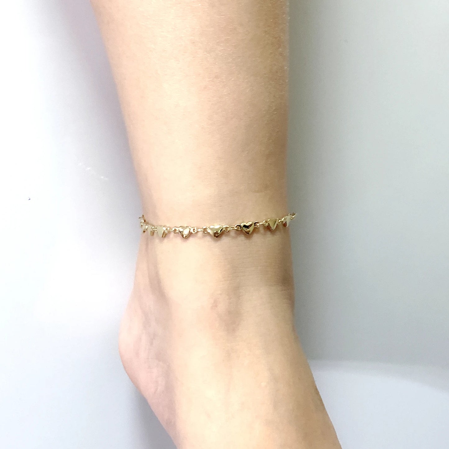 Barefoot Sandals Women Ankel Bracelets 18K Gold Color Solid Stainless Steel Anklets High Polished Heart Charm 9"-11" Waterproof