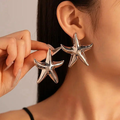 LATS Punk Metal Starfish Stud Earrings for Women Fashion Gold Color Star Geometric Temperament Earrings Summer Jewelry Gift