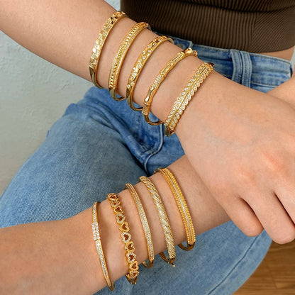 Flashbuy Gold Color Chic Inlaid Zircon Copper Bangle Bracelet For Women Statement New Design Temperament Wrist Fashion Jewelry