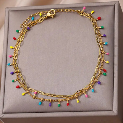 Anklets for Women Stainless Steel Stone Beaded Chain Anklet Summer Beach Accessories Boho Leg Bracelets Jewelry Tobilleras Mujer