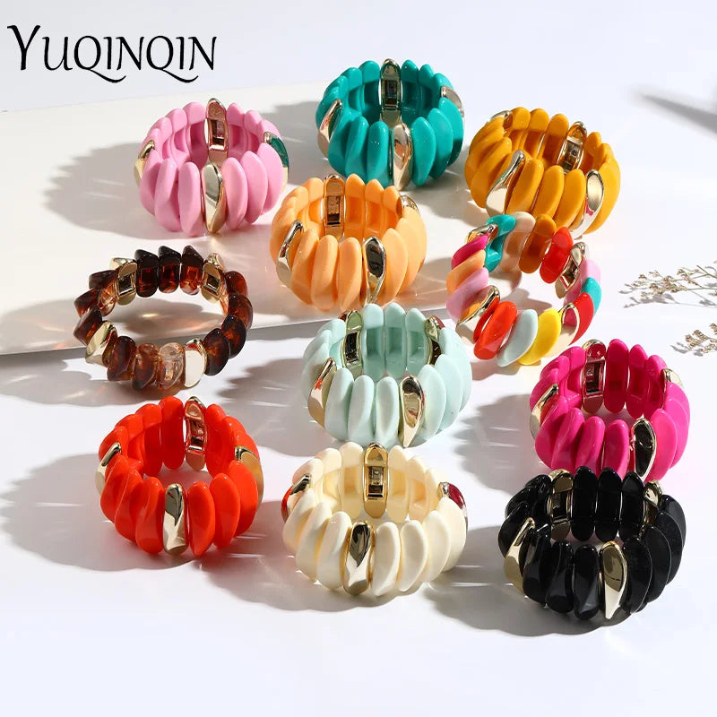 Wedding Wide Bracelet for Girls Charm Resin Bracelets Bangles For Women Luxury High Quality Fashion Jewelry Elastic Party Gifts