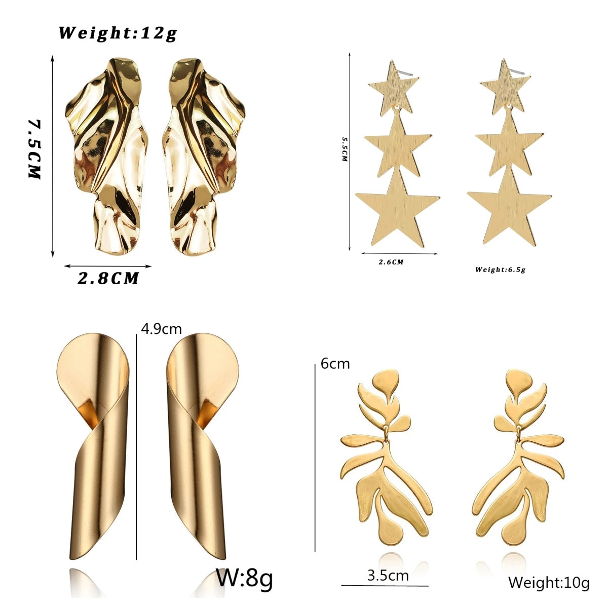 Retro Exaggerate Metal Statement Earrings for Women European Fashion Round Star Square Leaf Twist Geometry Long Earrings Jewelry