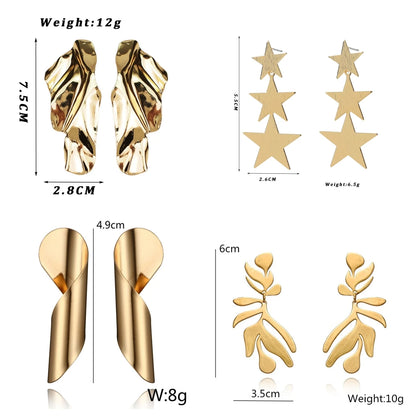 Retro Exaggerate Metal Statement Earrings for Women European Fashion Round Star Square Leaf Twist Geometry Long Earrings Jewelry