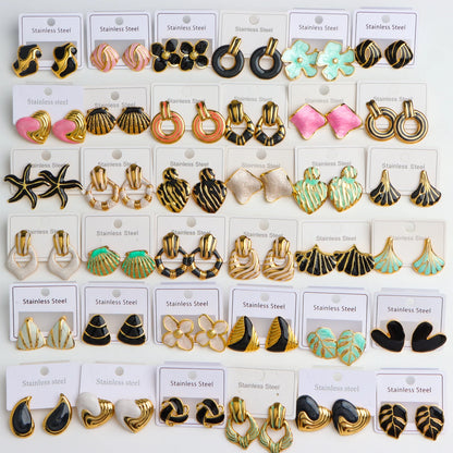 10Pairs/Lot Elegant Simple Stainless Steel Women Earrings Geometric Heart Mixed Style Jewelry Gift Giving Wedding Travel