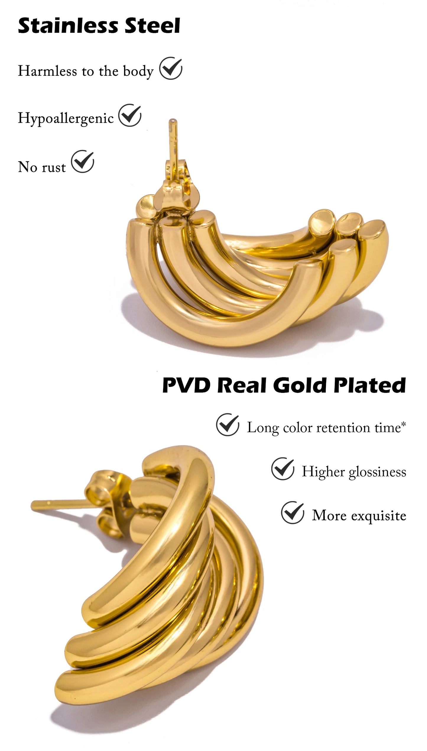 Stainless Steel Irregular Distort Geometry Hoop Earrings for Women Vintage Gold Plated Metal Smooth Earrings Charm Jewelry Gift