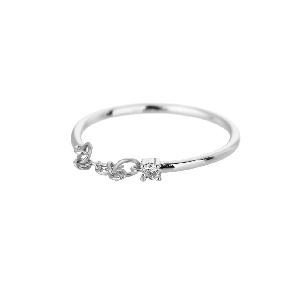 Zircon Round Rings For Women Punk Rock Chain Esthetics Open Adjusted Ring Accessories Finger Jewelry Dainty Gift Bijoux Femme