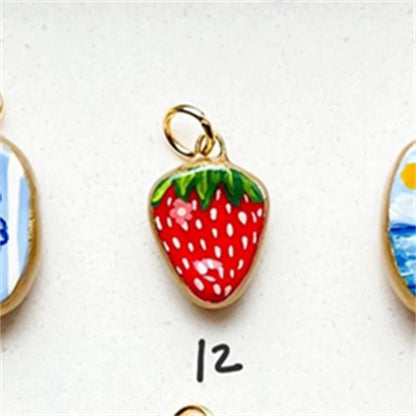 Colorful dopamine pendant with oil droplets, strawberry, crab, heart, shell pattern, color preservation