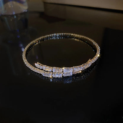 Silver Plated Micro Zircon Open Bangle For Women 2023 Korean Simple Design Hollow Versatile Bracelet Wedding Jewelry Party Gift