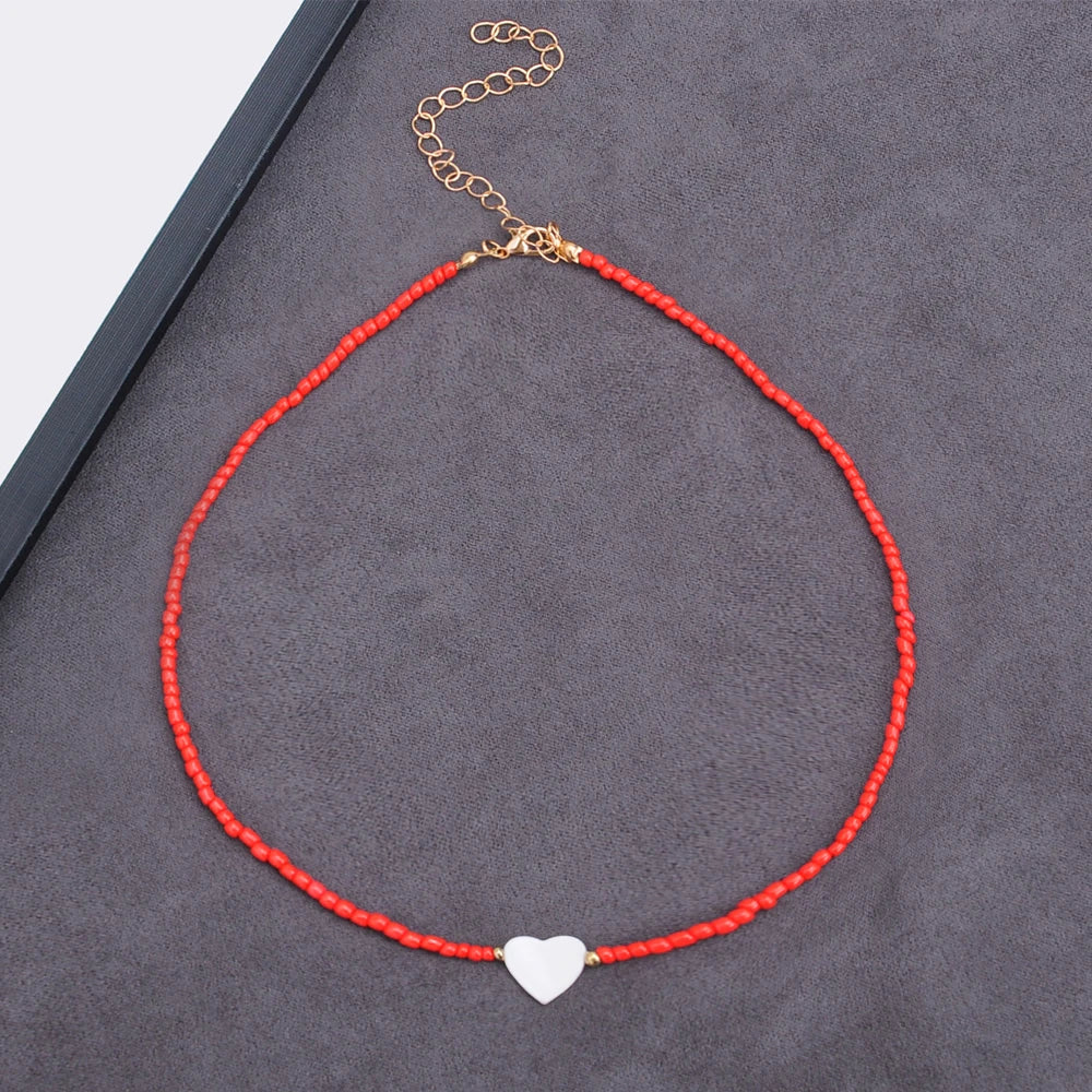 LATS Colorful Seed Beads Choker Nekklace for Women Girl New Love Heart Design Collar Fashion Jewelry Wholesale Dropshipping