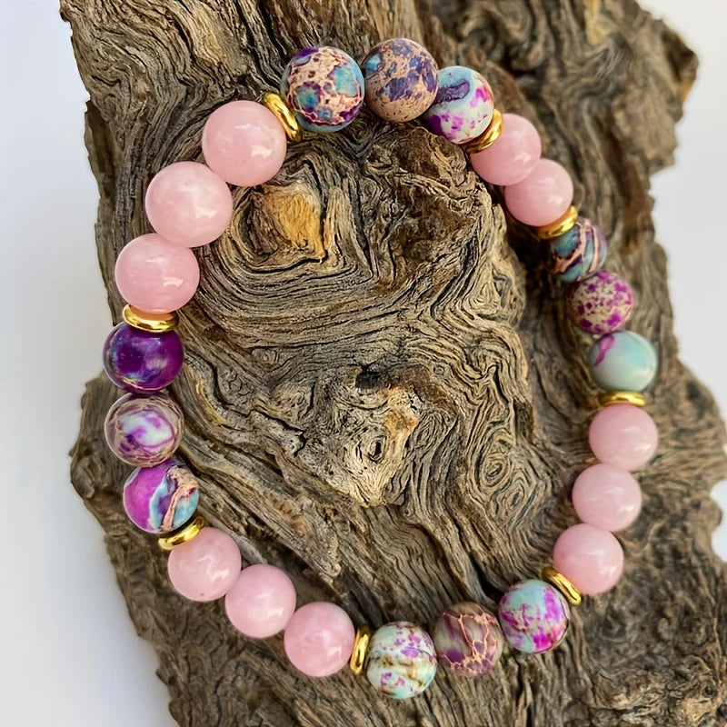 Attract Love Bracelet Women's Colorful Imperial Jasper and Rose Quartz Beaded Bracelet