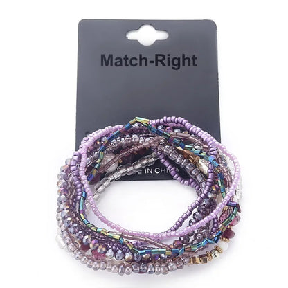 Multilayer Elastic Weave Bracelet Set with Colorful Beads - Bohemian Stackable Bangles for Women - Trendy Jewelry Gift