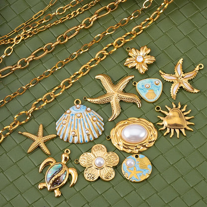 Stainless Steel Pendants Collection Cute Marine Style Pendants Various Earring Components DIY Necklace Jewelry Accessories