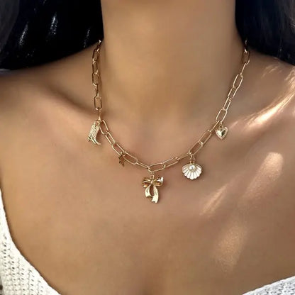 Fashion Gold Color Starfish Conch Turtle Pendant Necklace for Women Handmade Shell Chain Necklace Summer Beach Party Jewelry
