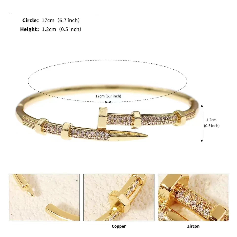 Classic Woman's Nail Shaped Open Bracelet Luxurious Gold Color Sparking Zircon Bracelet For Fashion - forward Events