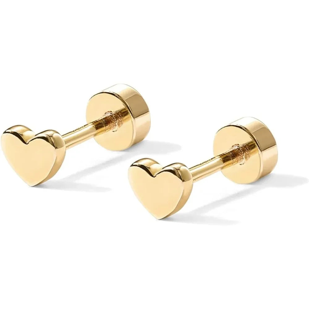 K Gold Plated White Gold Plated Posts Pair of Flat Back Stud Earrings for Women | Heart Earrings