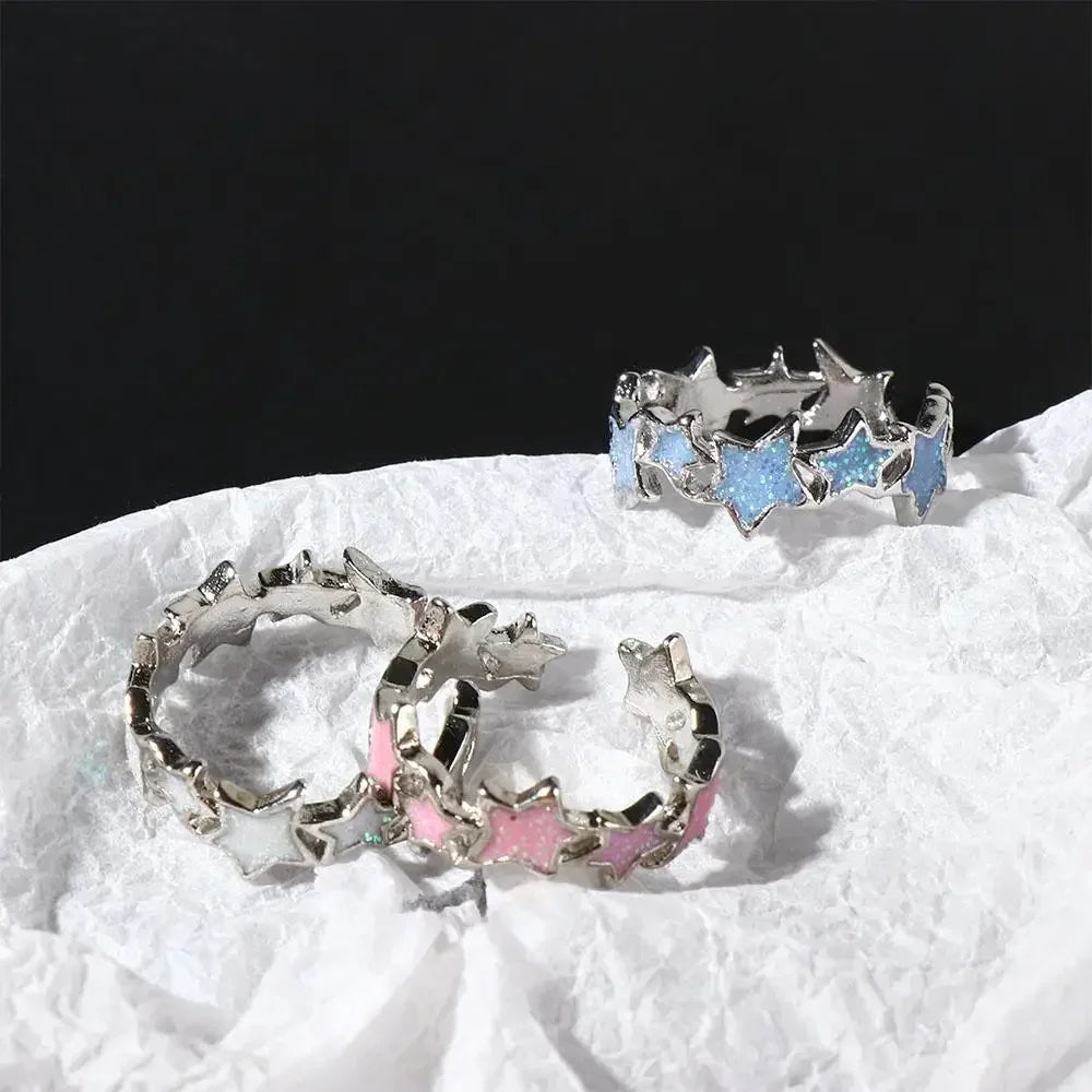Korean Irregular Star Personalized Rings for Women Geometric Kpop Finger Buckle Jewelry Accessories Y2K Open Ring Christmas Gift