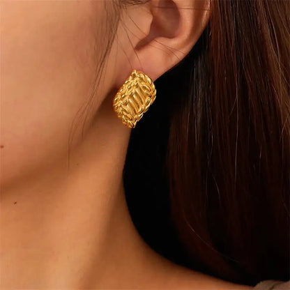 Retro Gold Plated Stainless Steel Texture Earrings for Women Circle Twist Geometric Statement Ear Stud Fashion Jewelry Bijoux