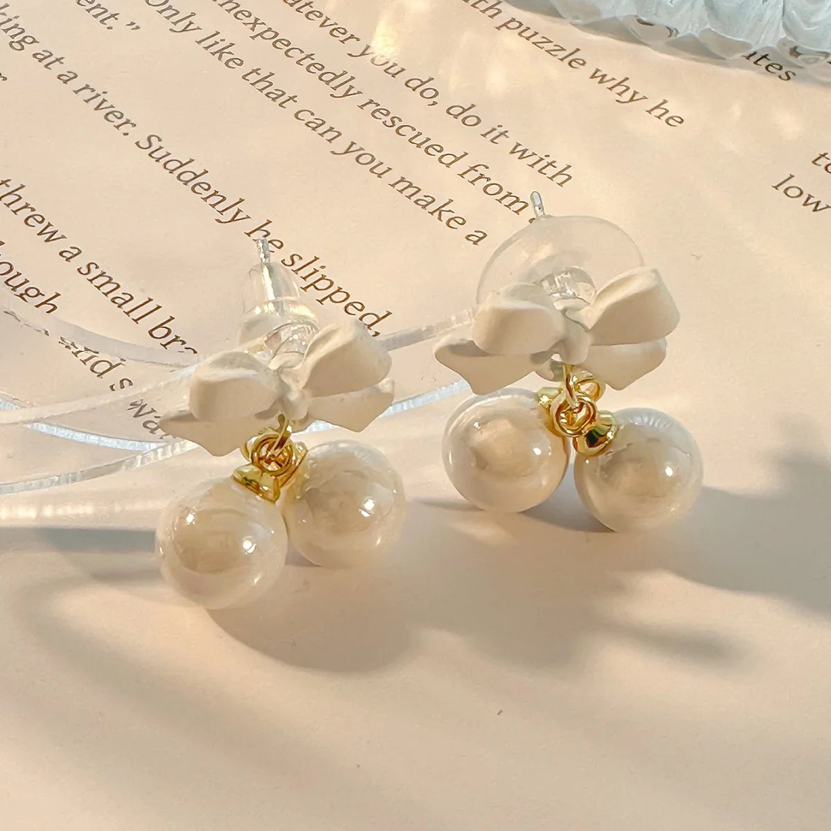 Super Sweet Pink Bow Earrings S925 Silver Needle Sweet Girl Heart Candy Bead Earrings Summer Fresh Earrings