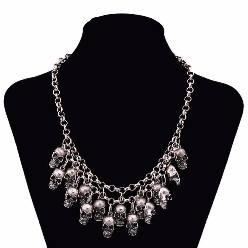 Halloween Jewelry Sets Vintage Goth Punk Pirate Skeleton Skull Statement Necklace And Earrings For Men Women Party Accessories
