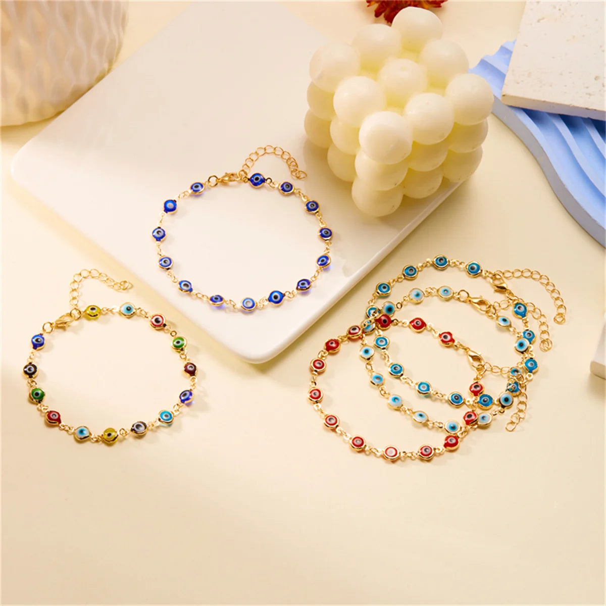 Bohemian Colorful Turkish Eyes Anklets For Women Creative Classic Lucky Evil Blue Eyes Ankle Bracelets Summer Beach Leg Jewelry